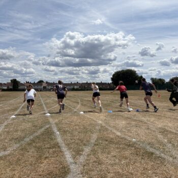 Students taking part in relay races
