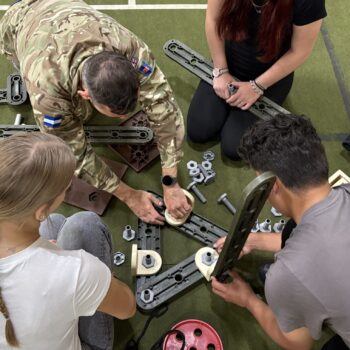 Students doing team building exercise