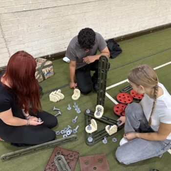 Students doing a team building exercise