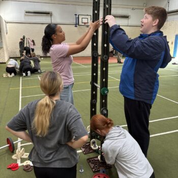 Students doing a team building exercise