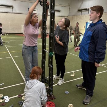 Students doing a team building exercise